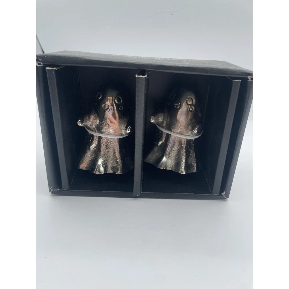 Ghost Salt And Pepper‎ Shakers Silver Tone Heavy Halloween New